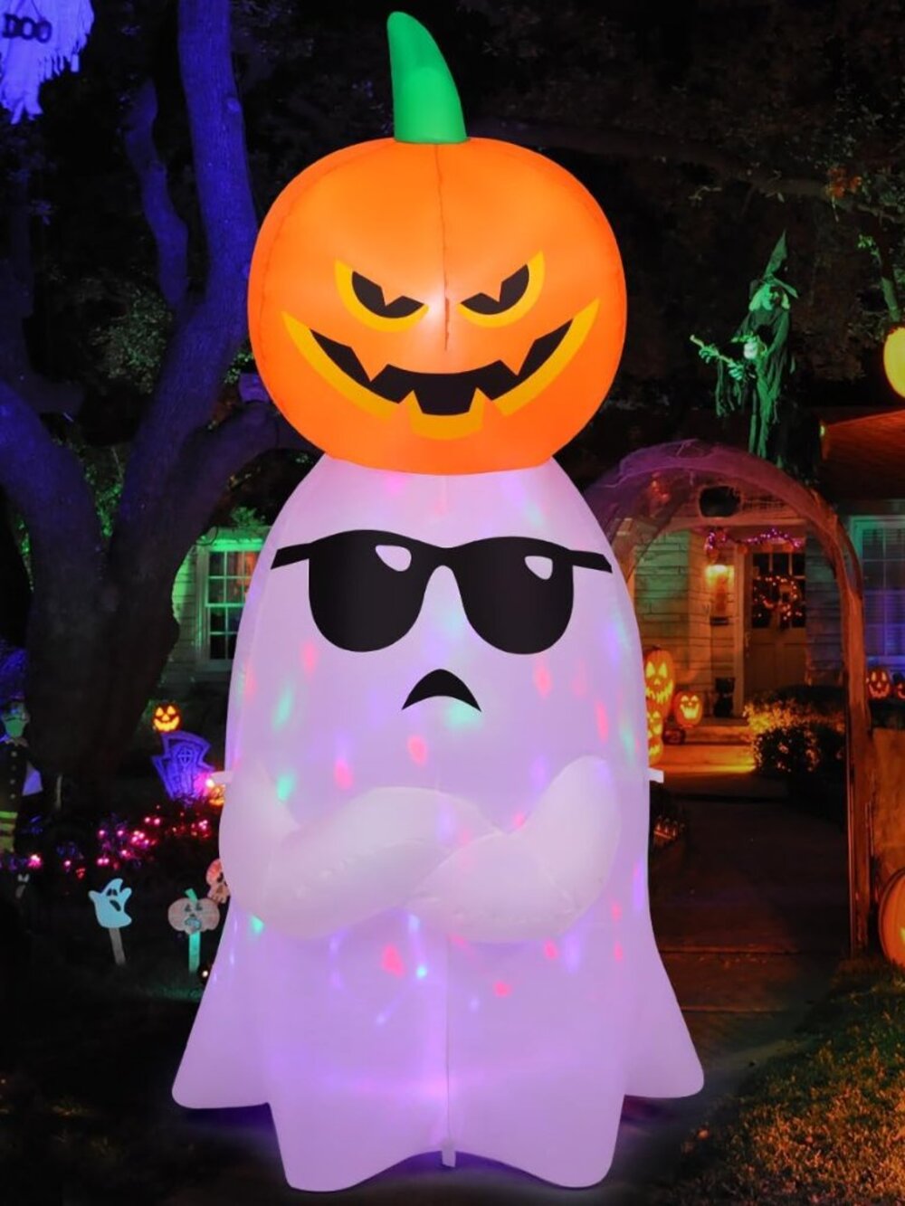 6.2 FT Halloween Inflatables Ghost with Pumpkin Outdoor Decorations Blow Up Yard